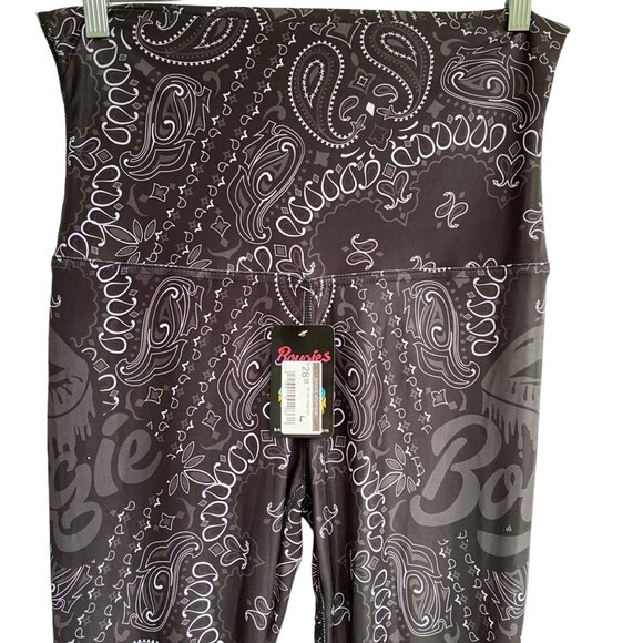 Bougie Boutique Women’s Leggings Size XXL 2XL Black White Paisley Print Spellout - Picture 8 of 8
